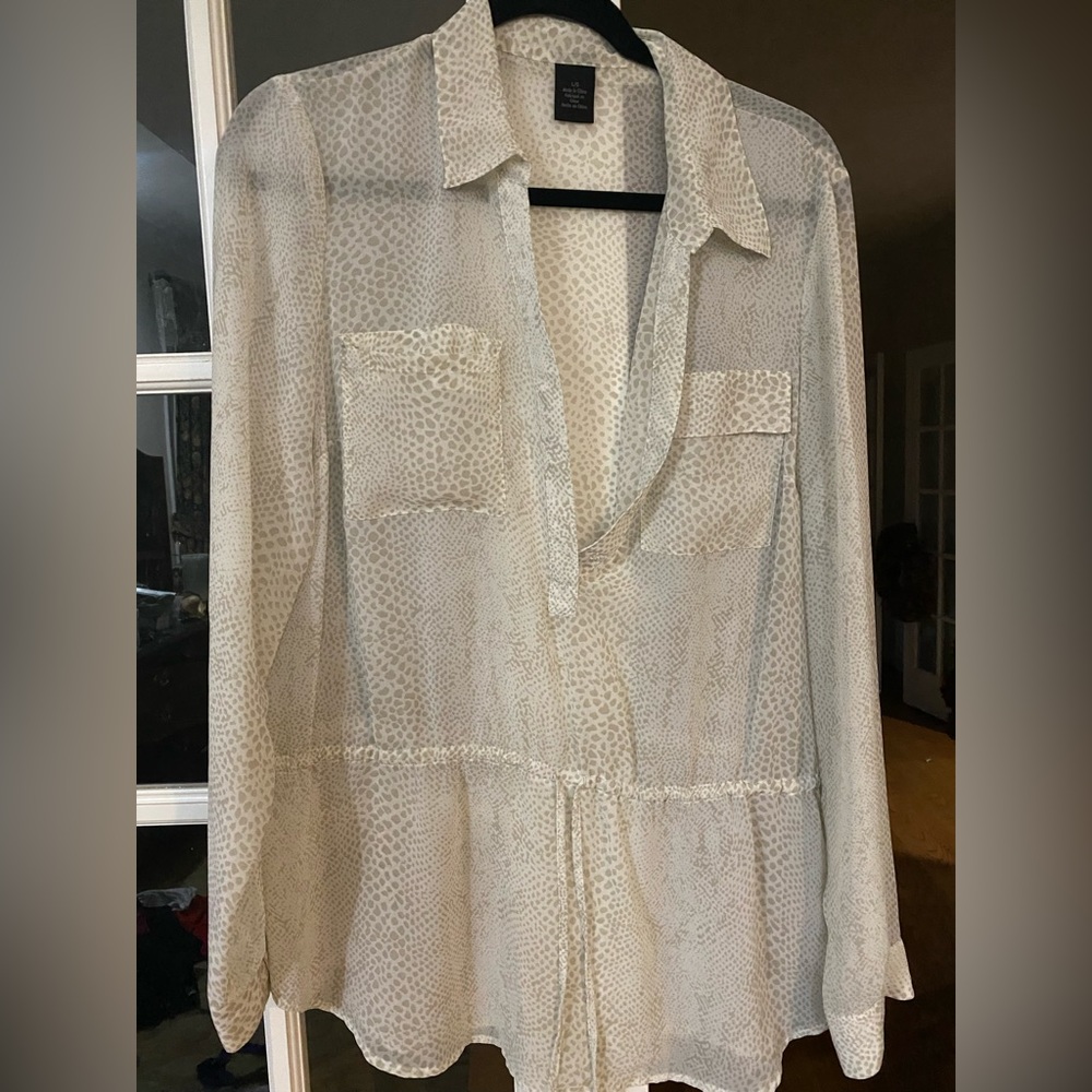 Calvin Klein Jean blouse; animal print pattern; shear